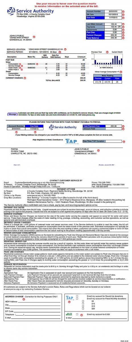 PWCSA Sample Bill Image