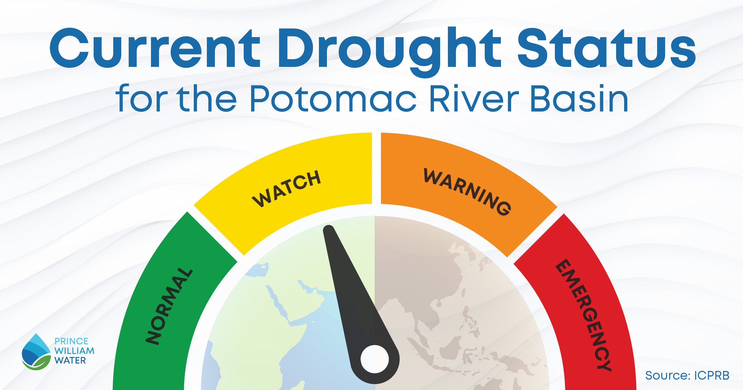 A drought graphic indicating that the Potomac River Basin is in a drought watch