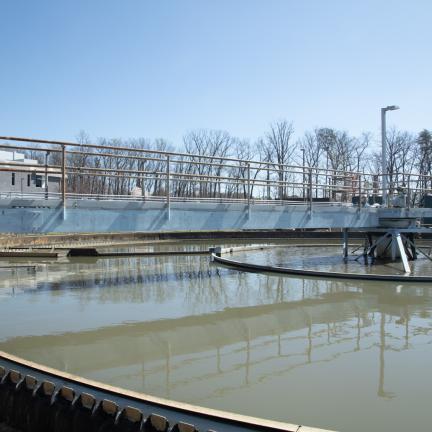 Photo: a sedimentation basin at a wastewater treatment facility 