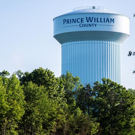 Photo: A water tower with the words "Prince William County" painted across it.