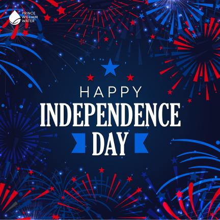 Graphic: a patriotic graphic with fireworks that says Happy Independence Day