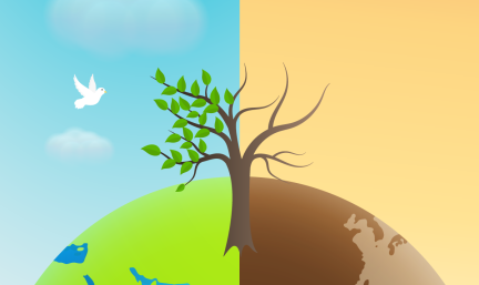 Graphic: the earth, half with water and half in a drought.