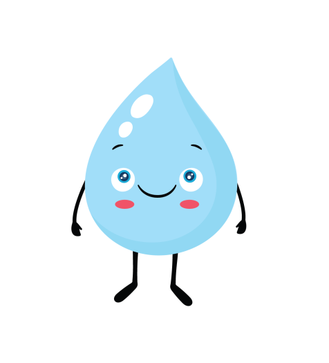 Graphic: a smiling cartoon water drop