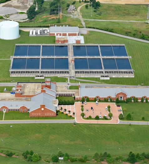 Photo: An aerial view of a drinking water treatment plant