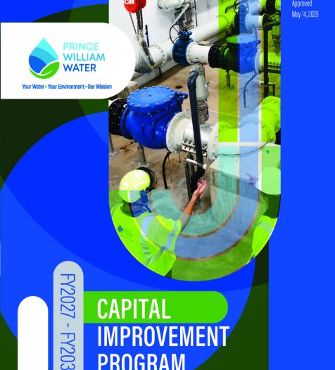 FY 2027-FY 2031 Capital Improvement Program document cover showing an individual in a safety vest and hard hat inspecting a large valve